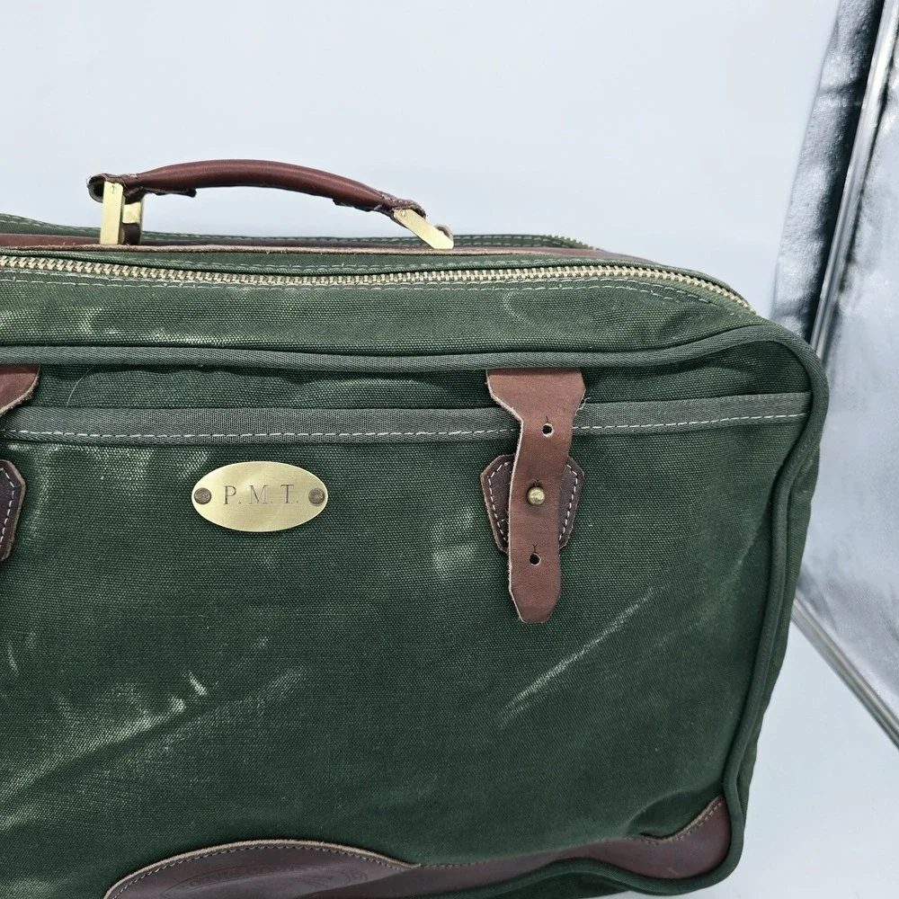 Vintage Orvis Battenkill Bag Travel Weekender Pique Canvas Green Leather Large